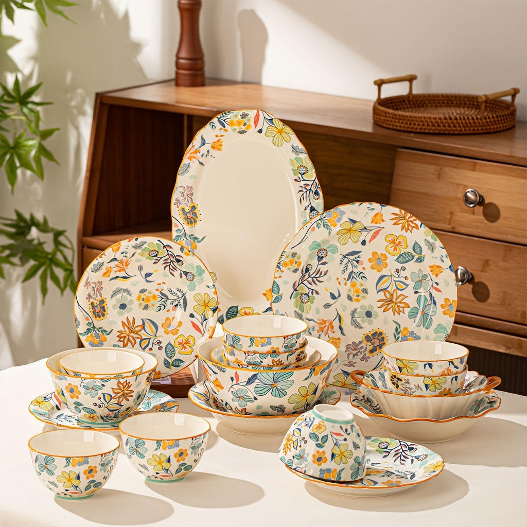 20\u002F29\u002F38pcs Ceramic Tableware, Fragrant All Over The House, Floral Pattern, Thanksgiving, Can Hold Steak, Chicken Wings, Fruit Salad, Pasta And Other Delicacies, Suitable for 4-8 People to Use