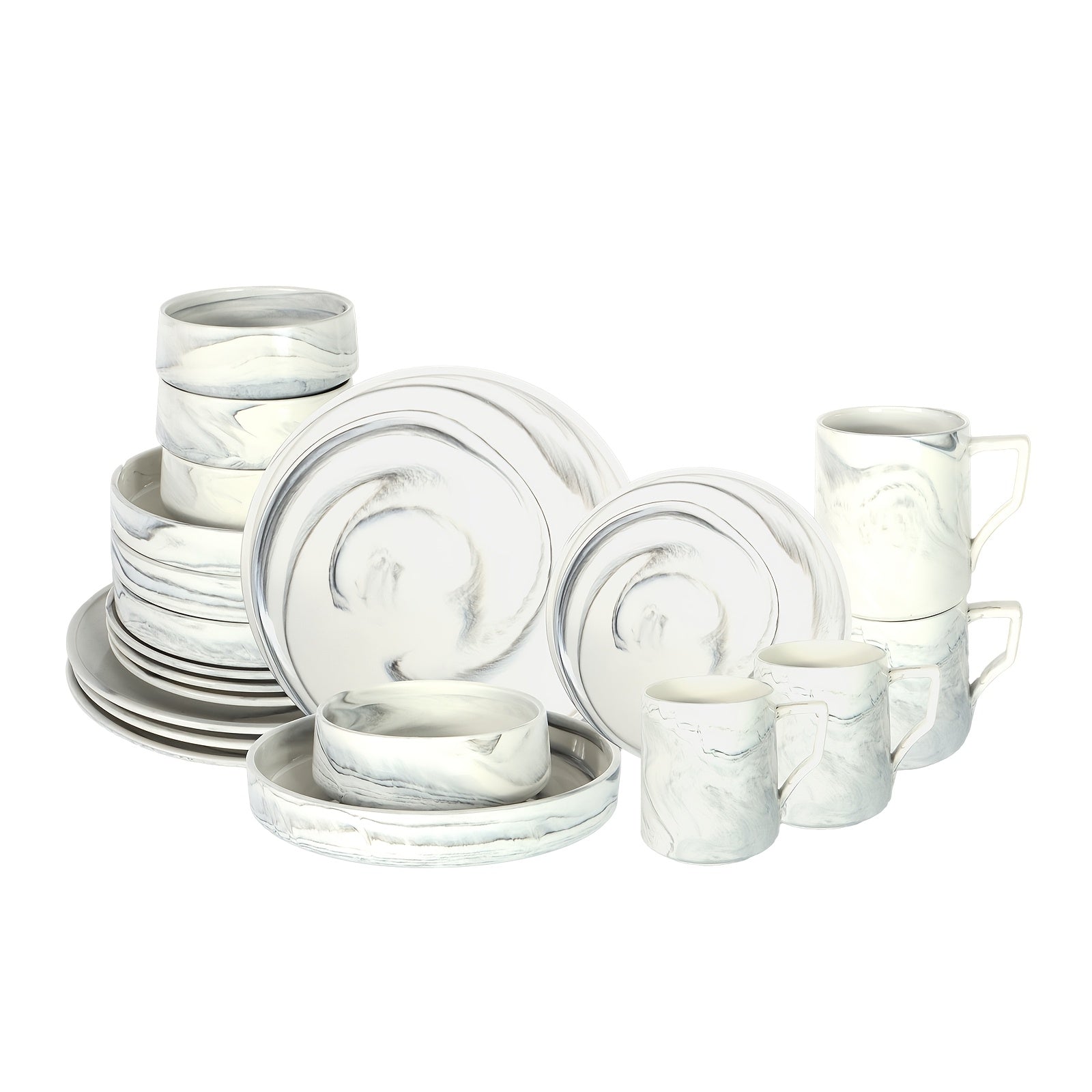 16pcs\u002F20pcs Fine China Dinnerware Set Suitable for 4 - Marbled Round Plates & Bowls, Dishwasher Safe Scratch-Resistant Dinner Plates, Bowls for Holiday Dining, Parties, Everyday Use ( &)