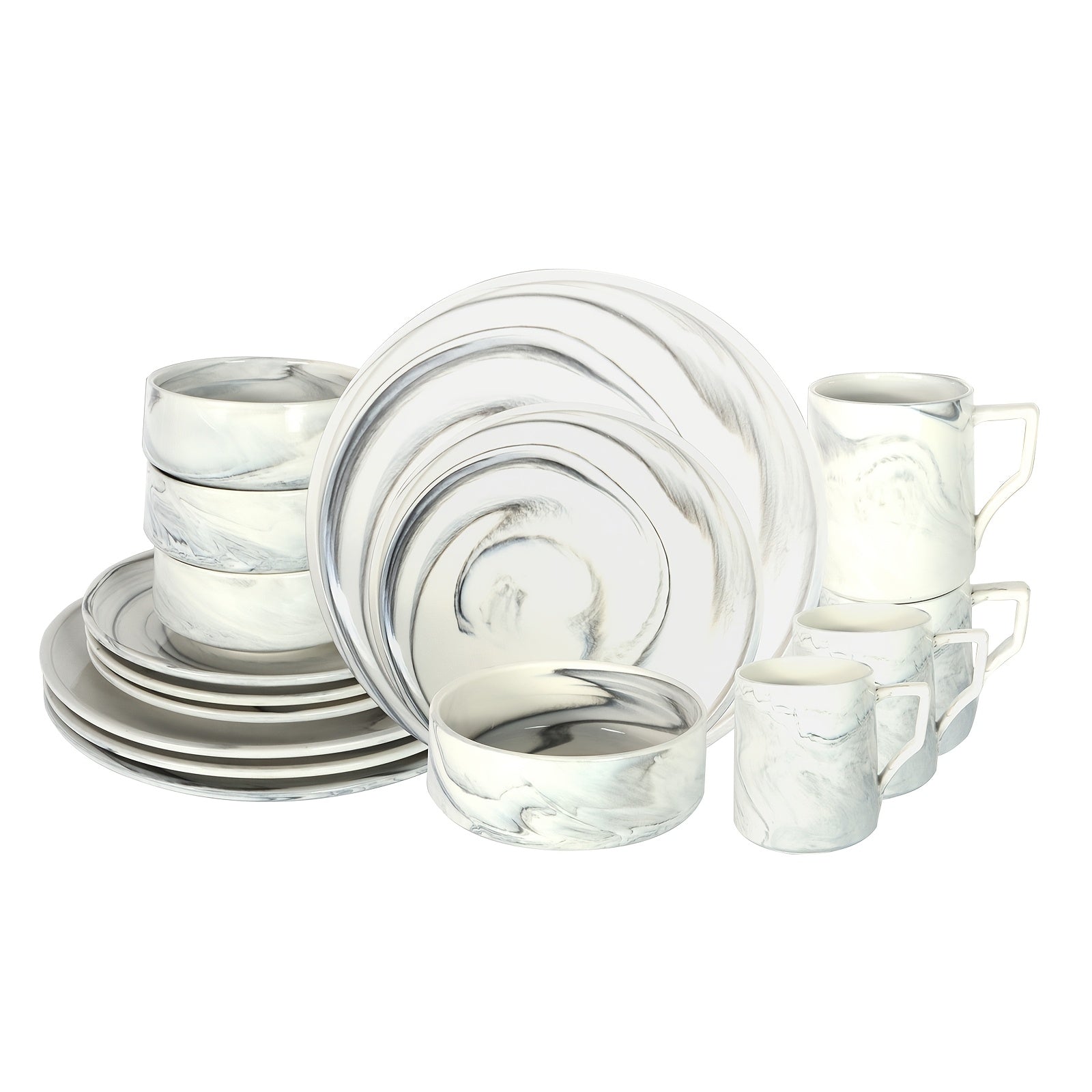 16pcs\u002F20pcs Fine China Dinnerware Set Suitable for 4 - Marbled Round Plates & Bowls, Dishwasher Safe Scratch-Resistant Dinner Plates, Bowls for Holiday Dining, Parties, Everyday Use ( &)