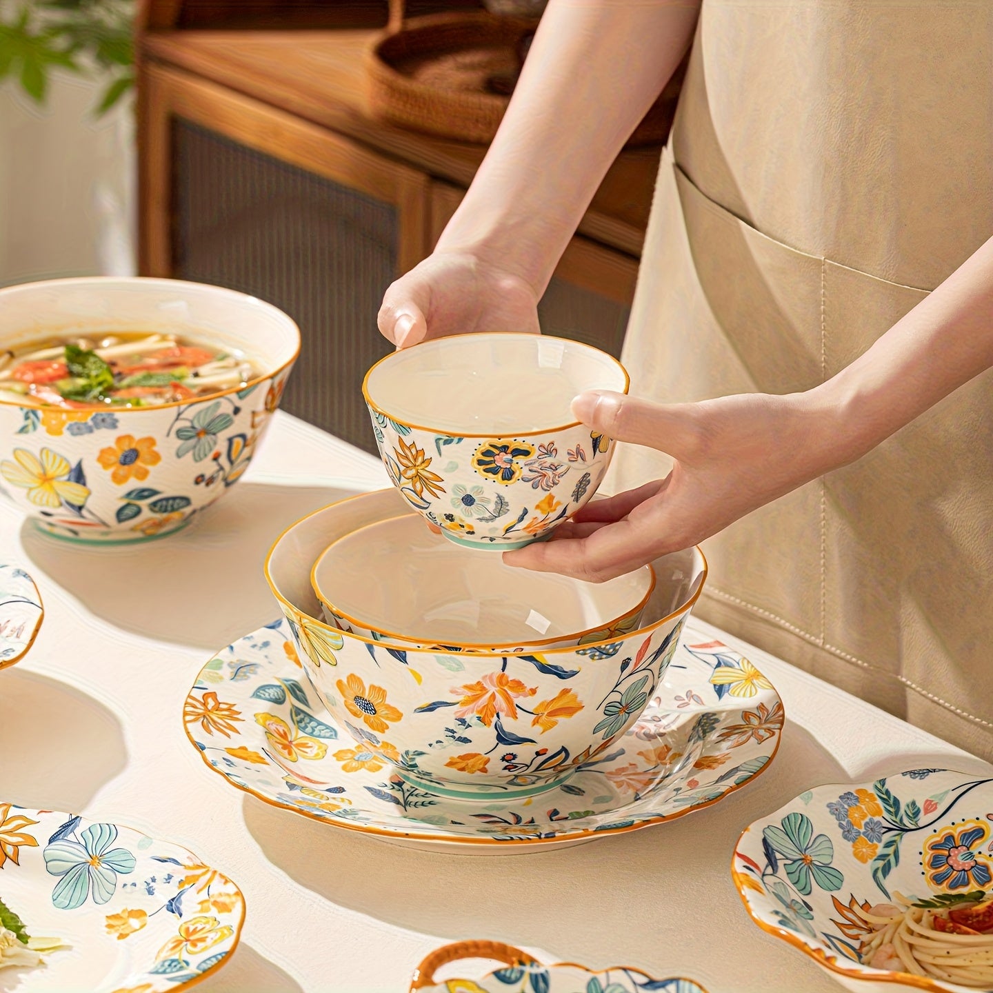 20\u002F29\u002F38pcs Ceramic Tableware, Fragrant All Over The House, Floral Pattern, Thanksgiving, Can Hold Steak, Chicken Wings, Fruit Salad, Pasta And Other Delicacies, Suitable for 4-8 People to Use
