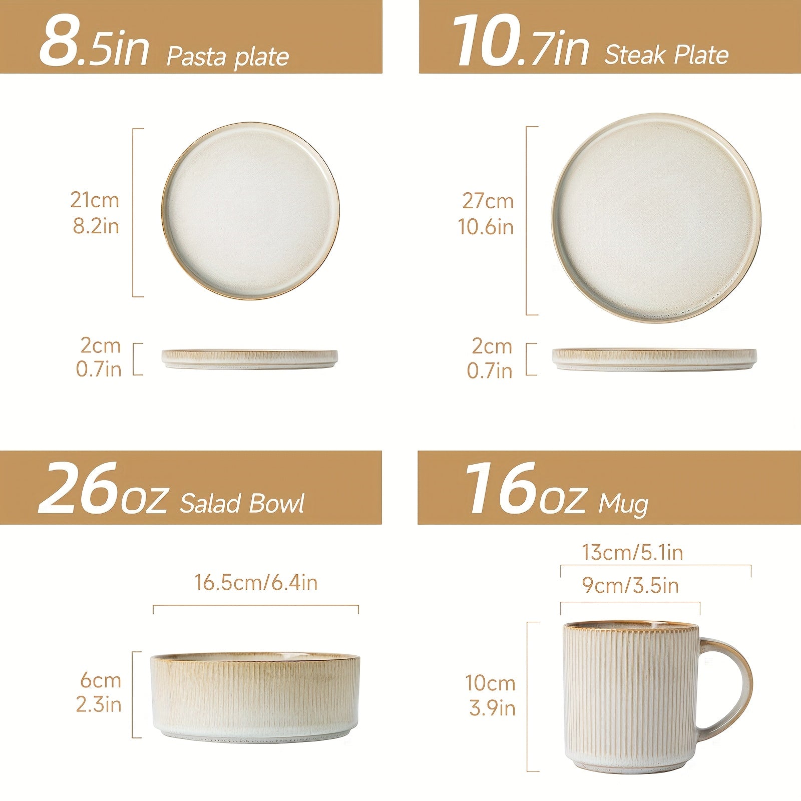16pcs Beige Striped Ceramic Dinnerware, European Classical Style Dinnerware Set, Plate Spaghetti Bowl Soup Bowl Stoneware Set, Modern High-End Ceramic Tableware Elegant And Exquisite, Suitable for Parties, Weddings, Family Dinners, Or As Gifts