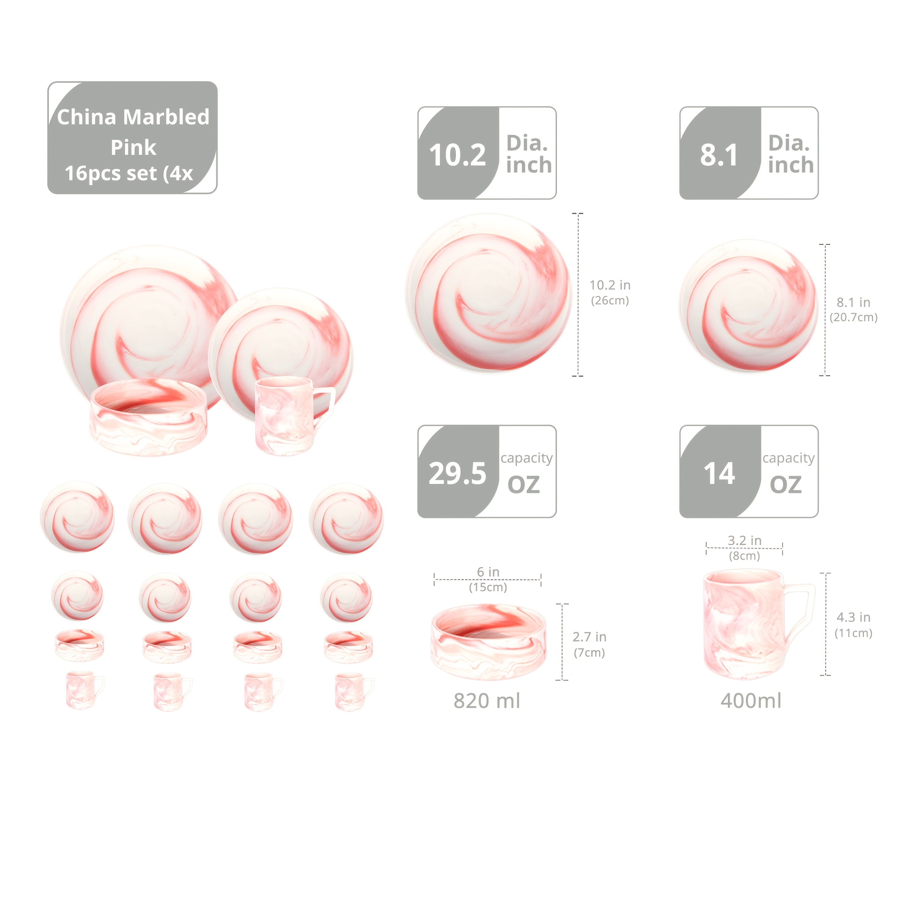 16pcs\u002F20pcs Fine China Dinnerware Set Suitable for 4 - Marbled Round Plates & Bowls, Dishwasher Safe Scratch-Resistant Dinner Plates, Bowls for Holiday Dining, Parties, Everyday Use ( &)