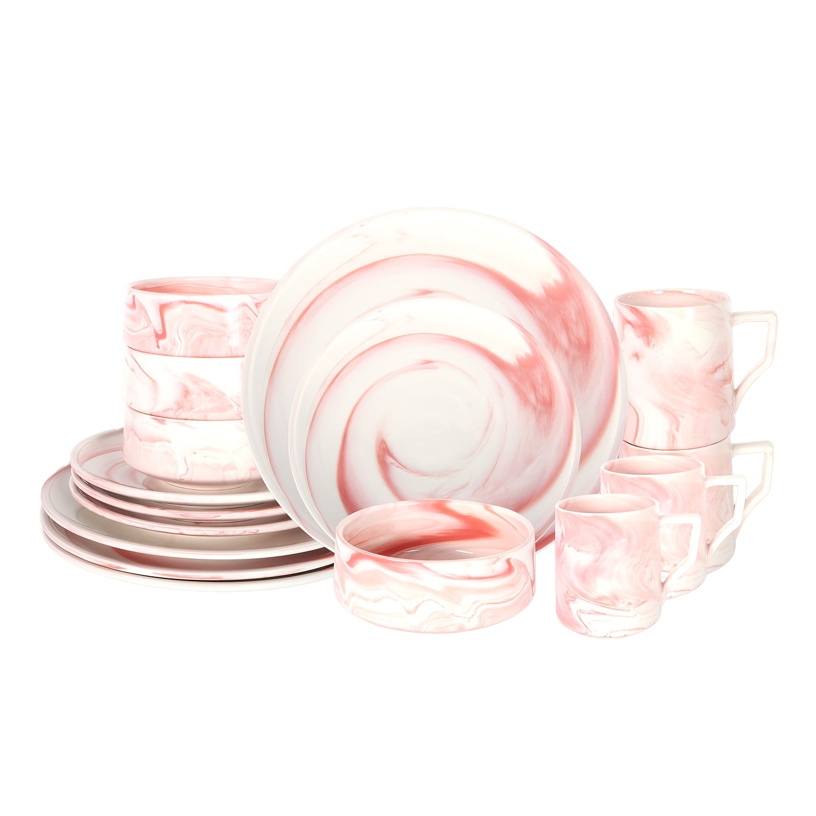 16pcs\u002F20pcs Fine China Dinnerware Set Suitable for 4 - Marbled Round Plates & Bowls, Dishwasher Safe Scratch-Resistant Dinner Plates, Bowls for Holiday Dining, Parties, Everyday Use ( &)