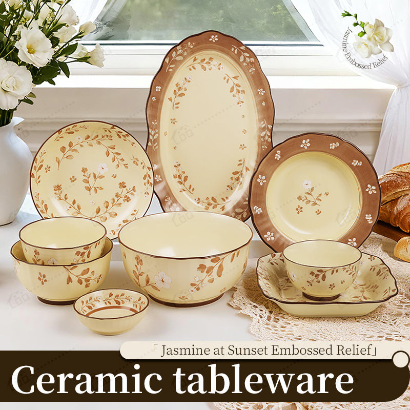 5\u002F4 Floral Cutlery Set | Ceramic Dishes for Everyday Dining and Entertainment, Microwave and Dishwasher Safe, Grease-Proof, Brand: LDQ