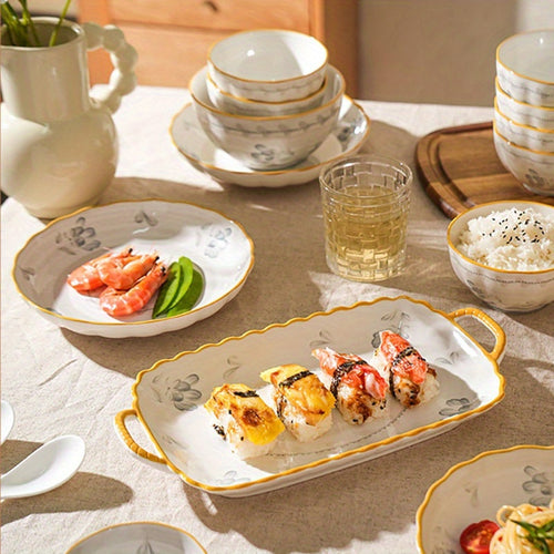 11\u002F25\u002F36pcs Ceramic Tableware Set with Japanese Floral Patterns, Suitable for Hotels, Restaurants, Holiday Parties, Home Kitchens, And More. Microwave & Oven & Dishwasher Safe, Vintage Dish Set Perfect for Holiday Gifts And Souvenirs