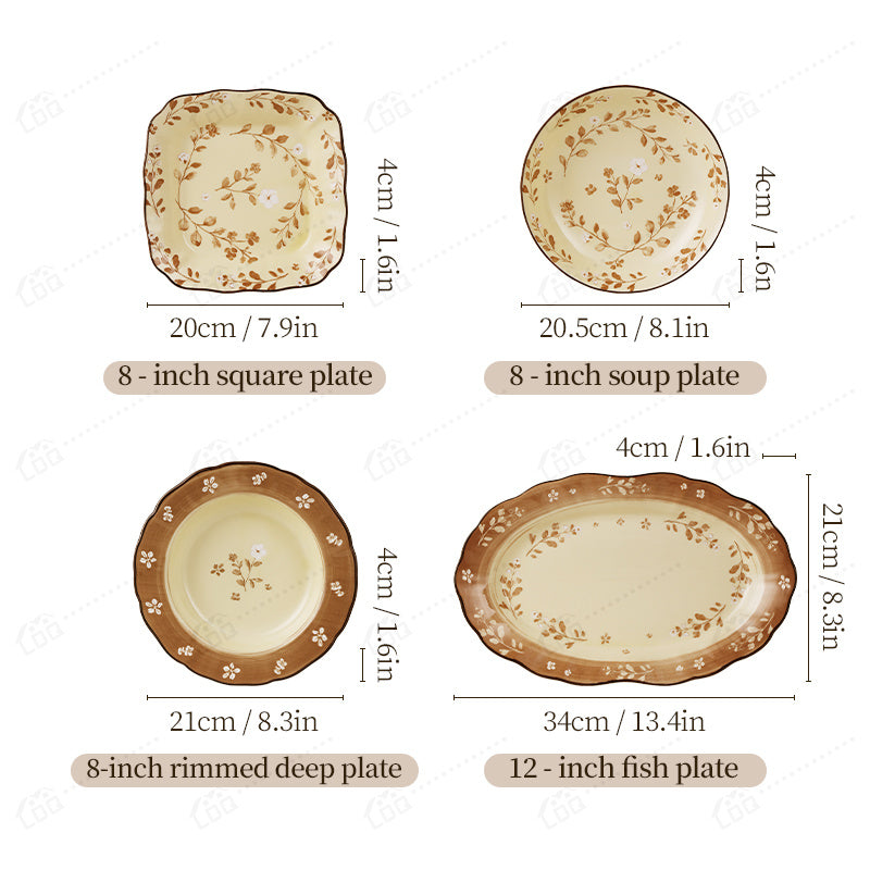 5\u002F4 Floral Cutlery Set | Ceramic Dishes for Everyday Dining and Entertainment, Microwave and Dishwasher Safe, Grease-Proof, Brand: LDQ