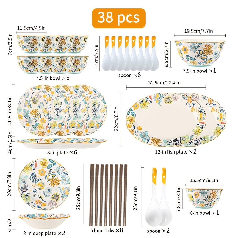 20\u002F29\u002F38pcs Ceramic Tableware, Fragrant All Over The House, Floral Pattern, Thanksgiving, Can Hold Steak, Chicken Wings, Fruit Salad, Pasta And Other Delicacies, Suitable for 4-8 People to Use