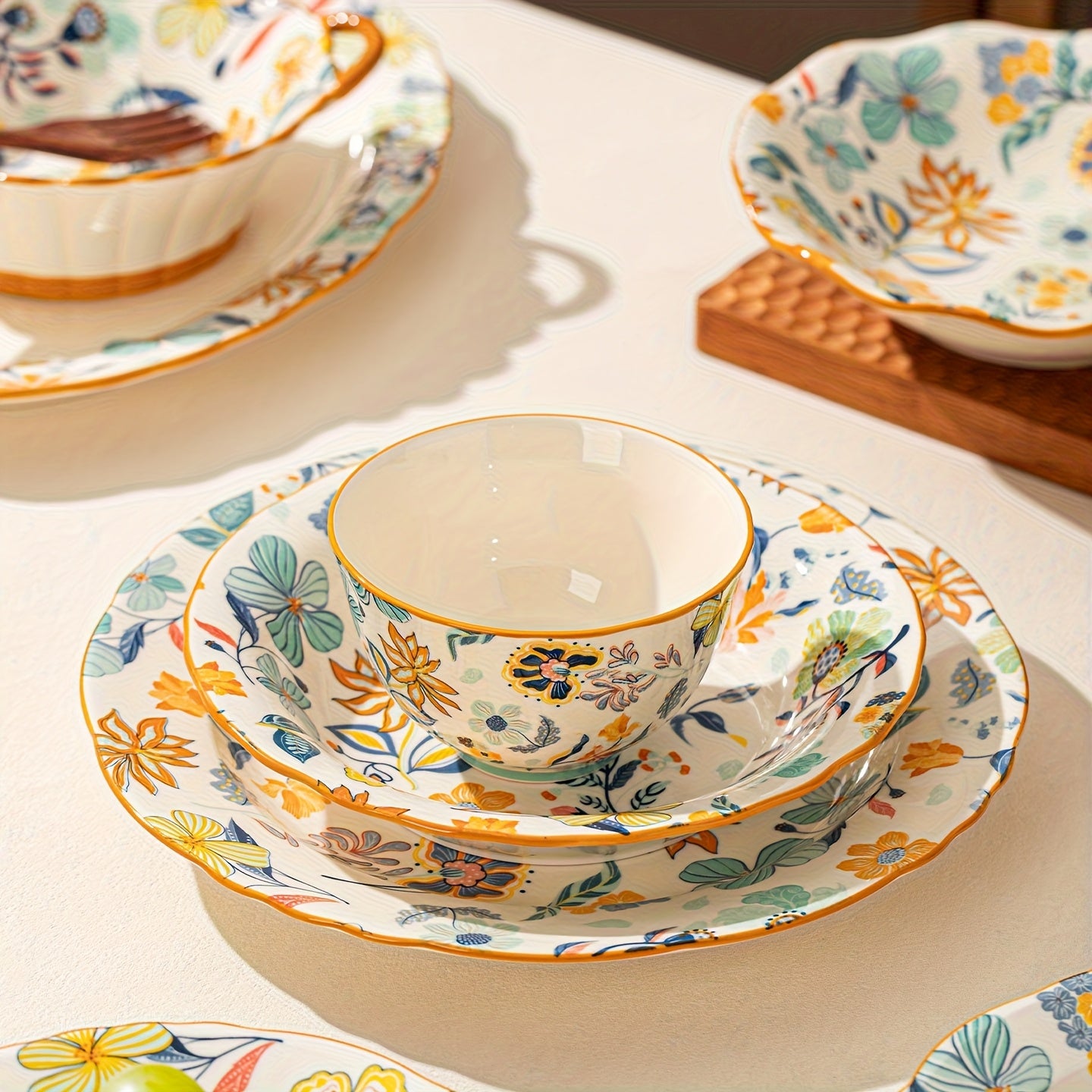 20\u002F29\u002F38pcs Ceramic Tableware, Fragrant All Over The House, Floral Pattern, Thanksgiving, Can Hold Steak, Chicken Wings, Fruit Salad, Pasta And Other Delicacies, Suitable for 4-8 People to Use