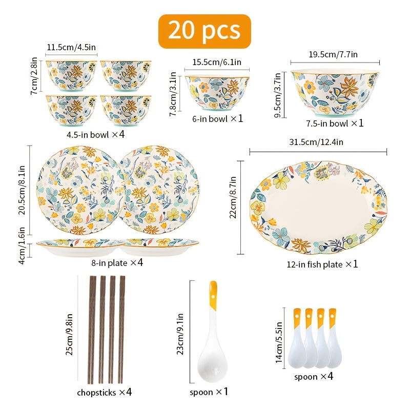 20\u002F29\u002F38pcs Ceramic Tableware, Fragrant All Over The House, Floral Pattern, Thanksgiving, Can Hold Steak, Chicken Wings, Fruit Salad, Pasta And Other Delicacies, Suitable for 4-8 People to Use