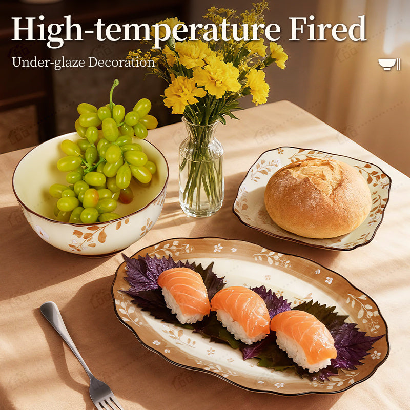 5\u002F4 Floral Cutlery Set | Ceramic Dishes for Everyday Dining and Entertainment, Microwave and Dishwasher Safe, Grease-Proof, Brand: LDQ