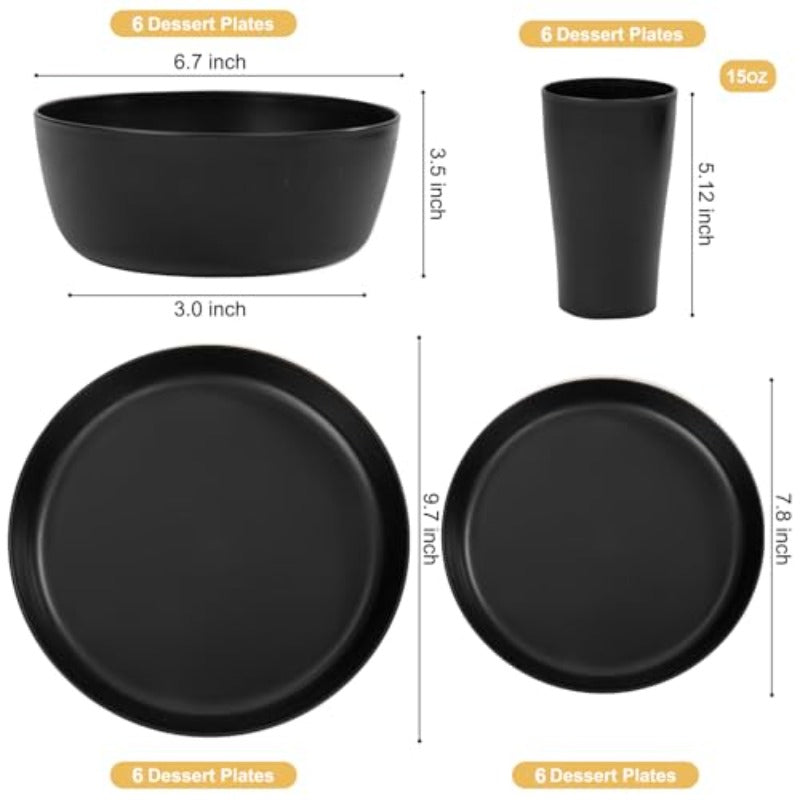 xwlEI 360pcs Black Plastic SilverwareDisposable Cutlery Silverware Heavy Duty 24pcs Black Wheat Straw Plates With Wheat Straw Dinnerware Set Plates and Bowls Sets Reuasble Plate Unbreakable Dinner Plate