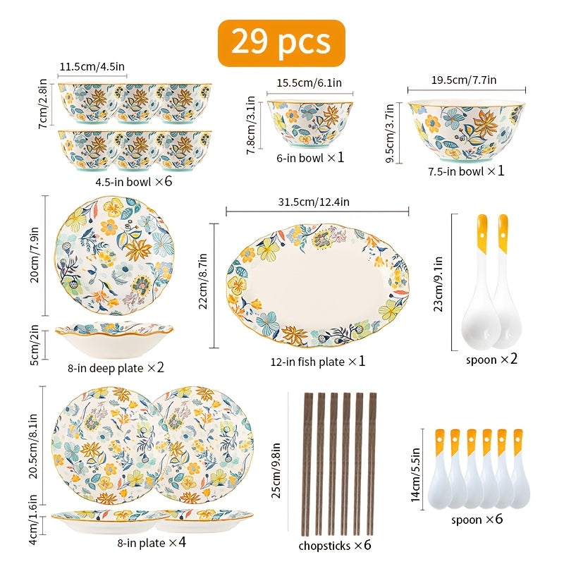20\u002F29\u002F38pcs Ceramic Tableware, Fragrant All Over The House, Floral Pattern, Thanksgiving, Can Hold Steak, Chicken Wings, Fruit Salad, Pasta And Other Delicacies, Suitable for 4-8 People to Use